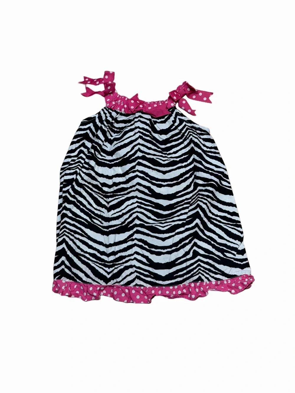 Vintage Y2K Rare Too Girls 24M Zebra Print Pink Polka Dot Bow Ruffle Dress
